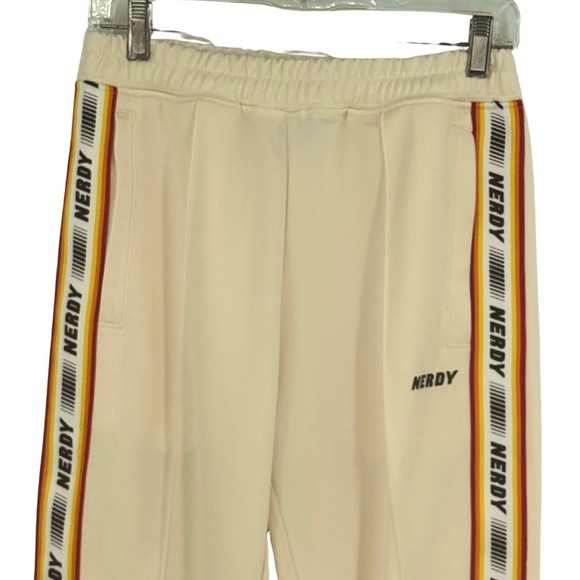 Nerdy Korean Style Cream Racerstripe Track Pants Elastic Drawstring Waistband, S - Picture 10 of 10